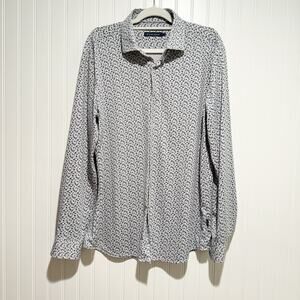 Stone Rose White Blue Floral Woven Stretch Button Up Shirt Mens Large